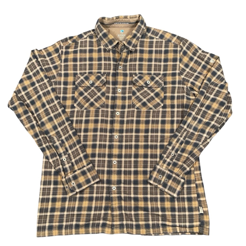 Kuhl Flannel Shirt Mens Medium Brown Plaid Outdoor Hiking Button Up
